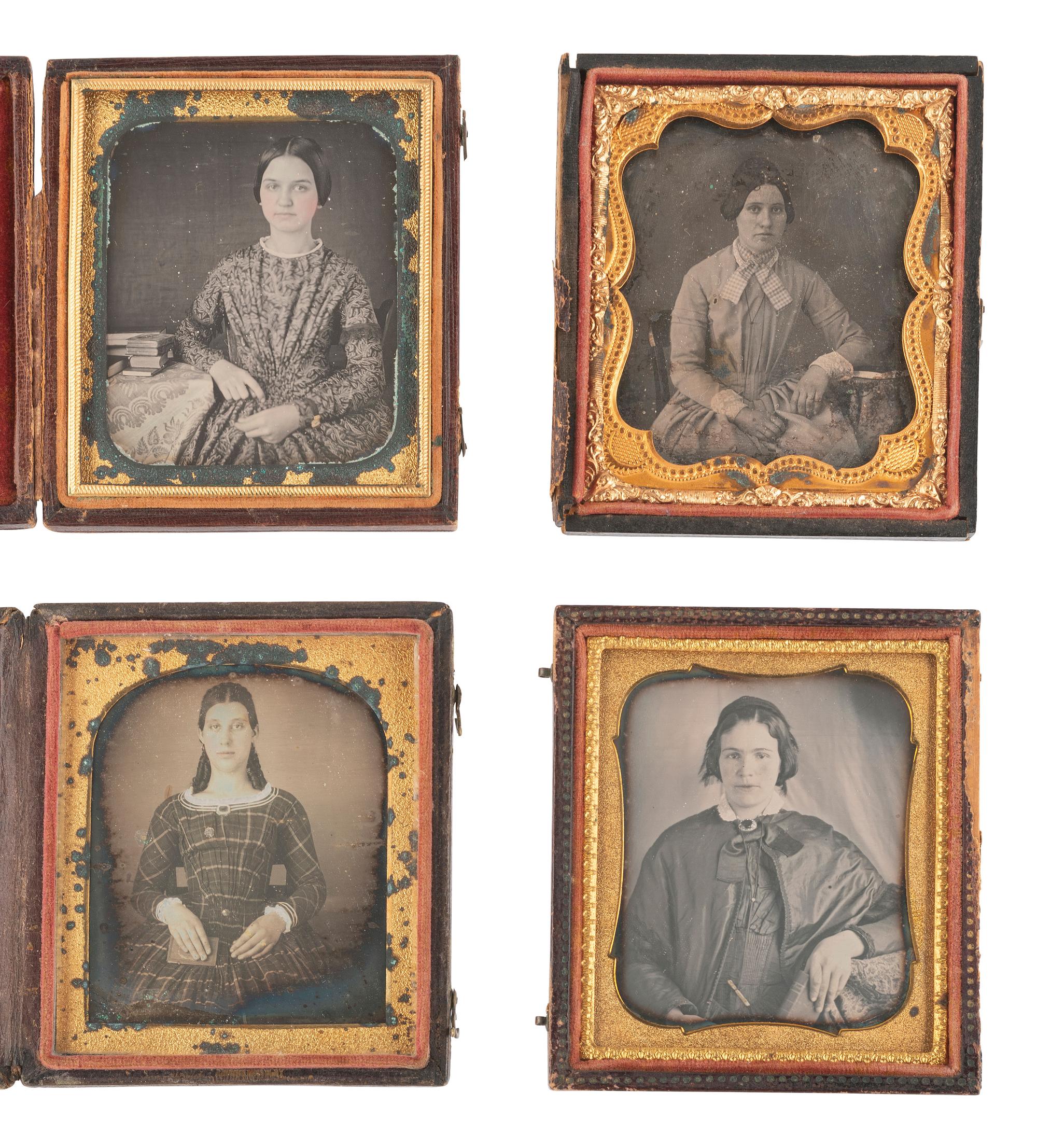 [EARLY PHOTOGRAPHY]. 18 sixth plate daguerreotypes of women with books, incl. one by BOGARDUS, NY.