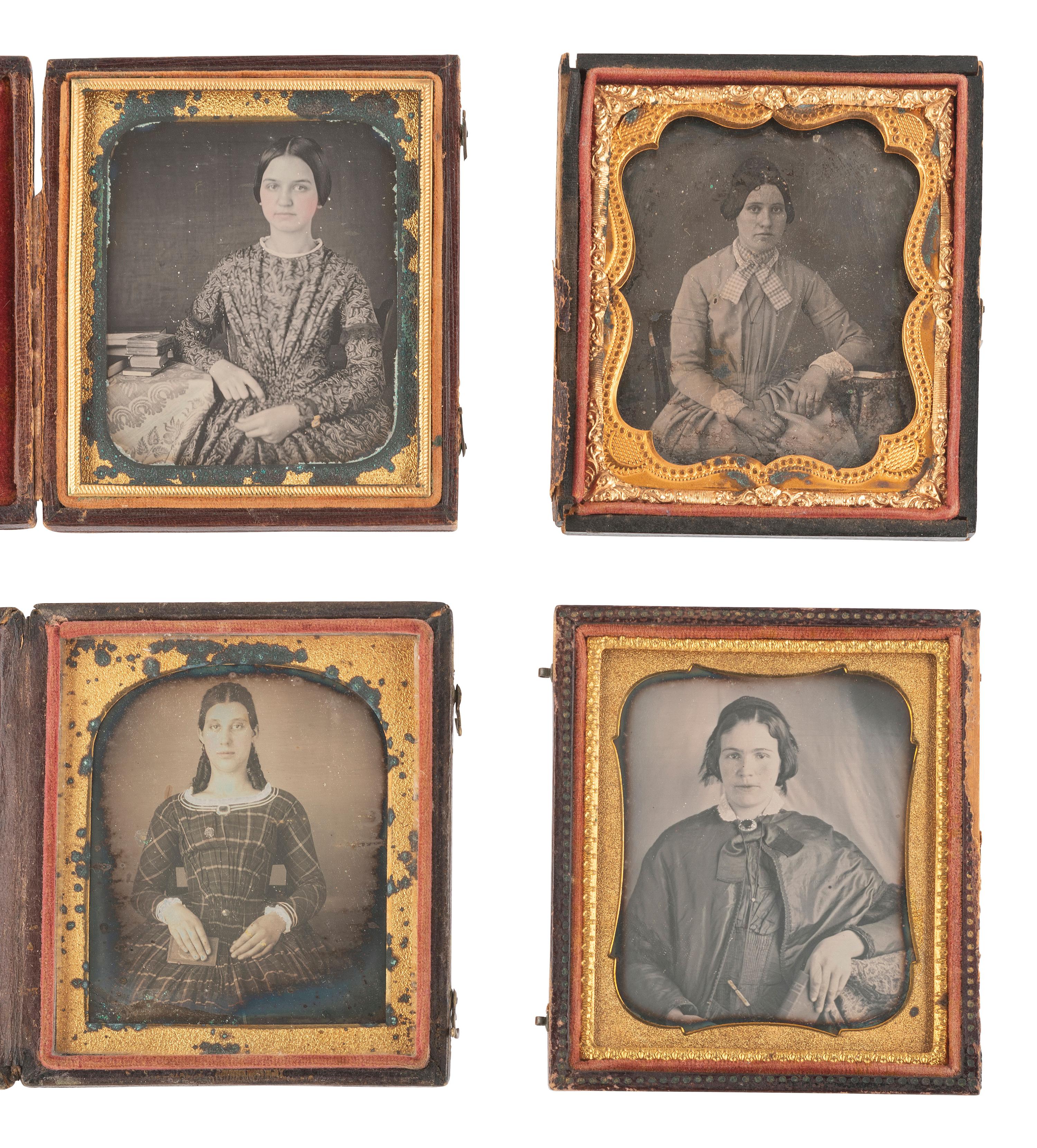 [EARLY PHOTOGRAPHY]. 18 sixth plate daguerreotypes of women with books, incl. one by BOGARDUS, NY.