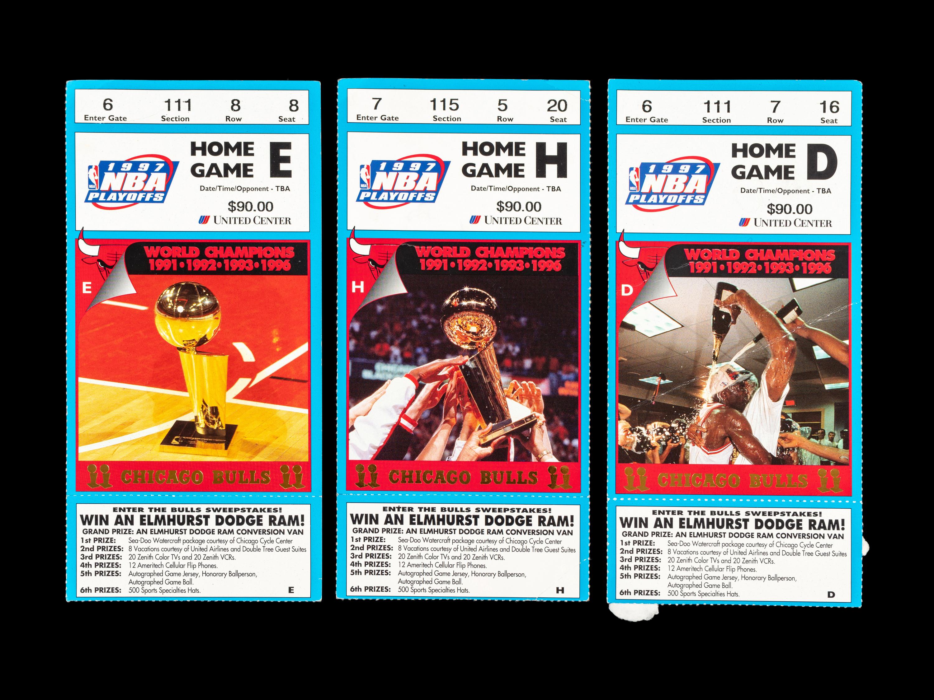 A Collection of 13 Chicago Bulls Michael Jordan Last Dance Era 1996-97 Regular Season and Playoff Tickets and Stubs