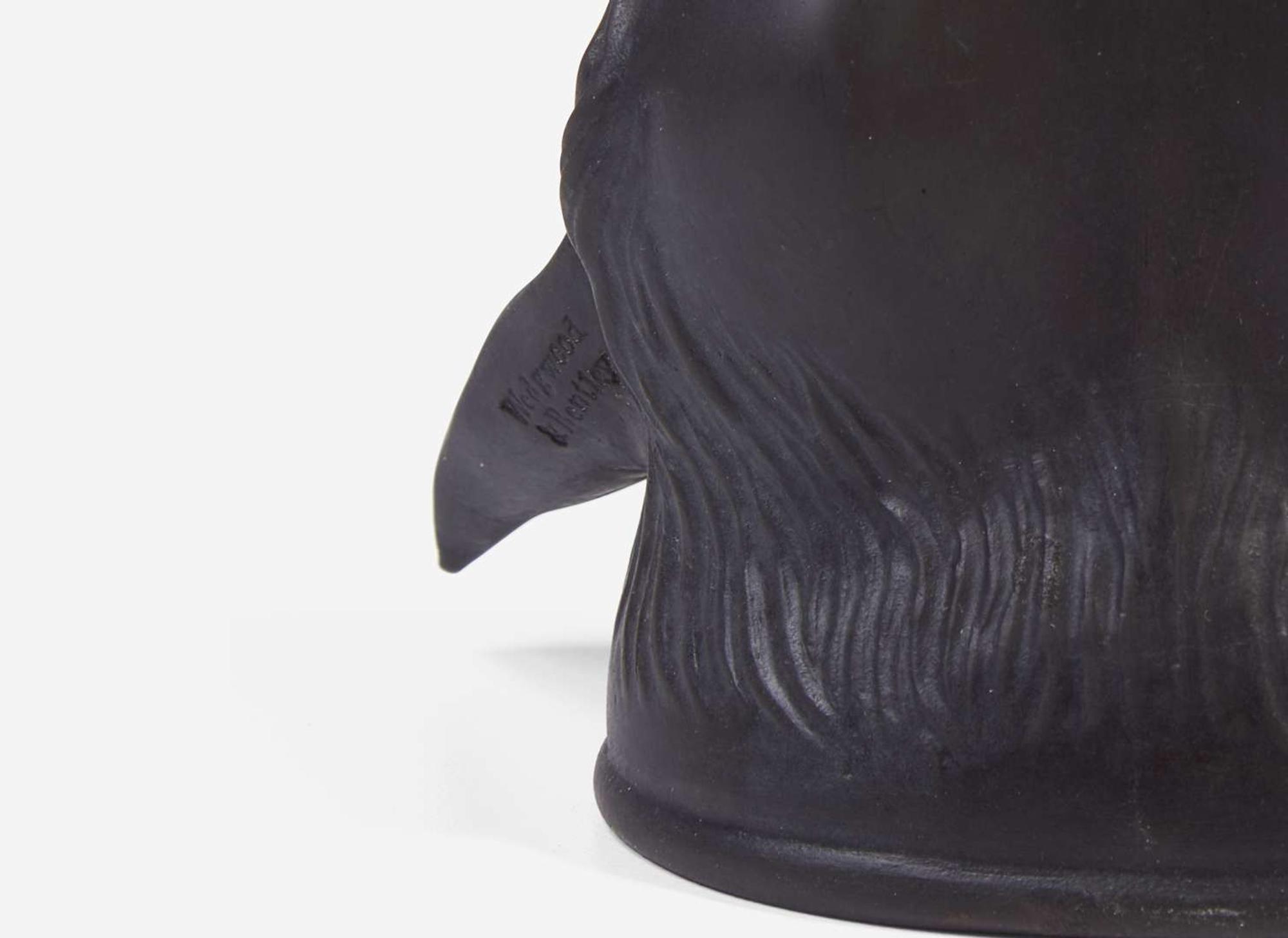 A Wedgwood & Bentley Black Basalt Fox Head Form Stirrup Cup, UK, 1770s