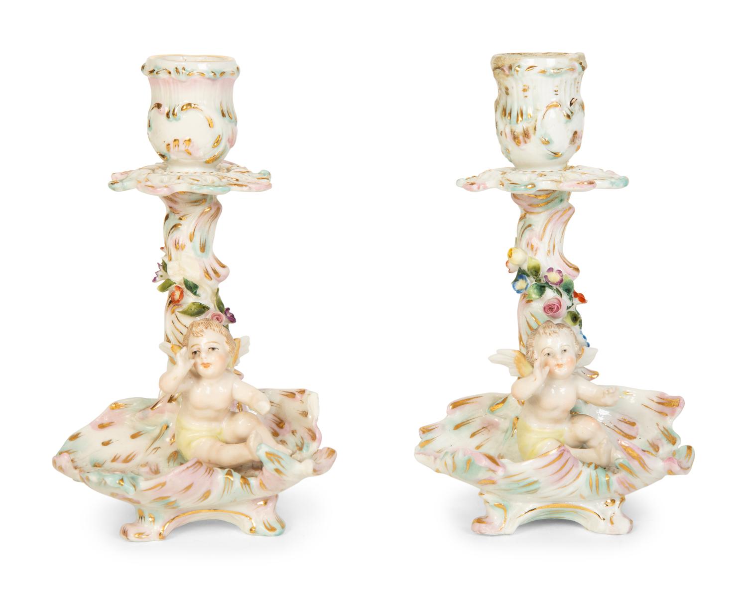 A Group of Six Continental Painted Porcelain Table Articles