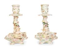 A Group of Six Continental Painted Porcelain Table Articles