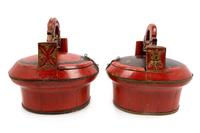 A Pair of Chinese Red Lacquered Wood Baskets