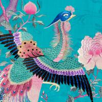 A Large Chinese Embroidered Silk Hanging Panel, Late 19th Century 清晚期 藍地綉花鳥大挂賬