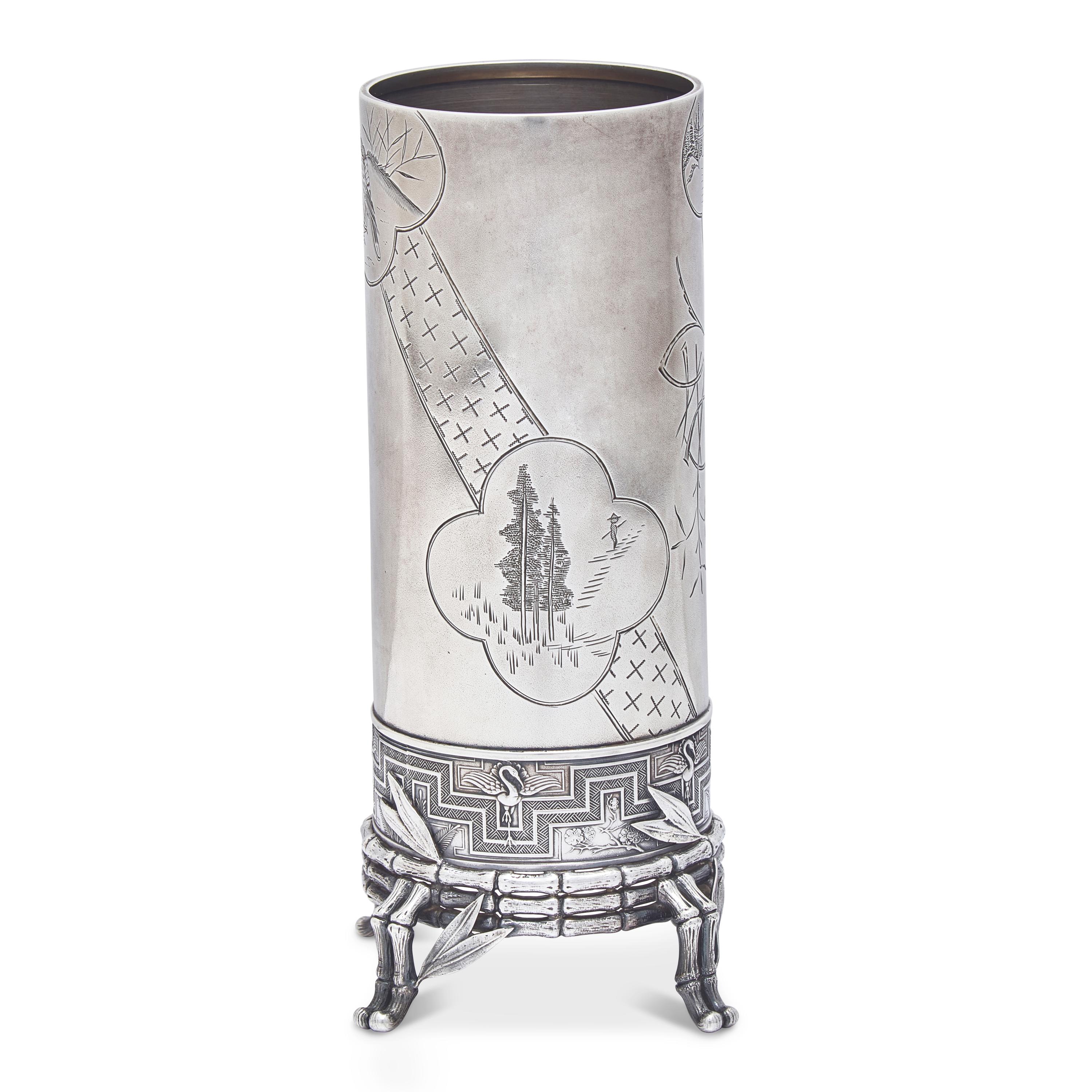 An Aesthetic Movement Japanesque Sterling Silver Bud Vase