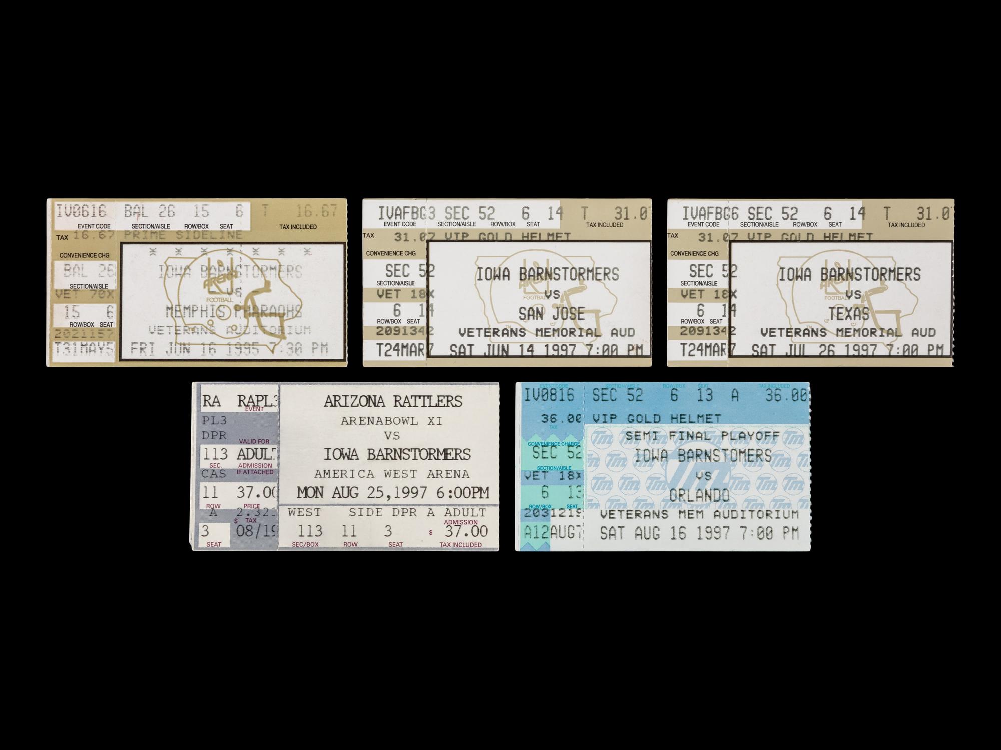A Collection of Kurt Warner Iowa Barnstormers Arena League Football Ticket Stubs