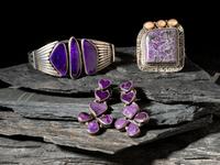 Southwestern-style Sugilite and Sterling Silver Cuff Bracelet and Post Earrings, PLUS