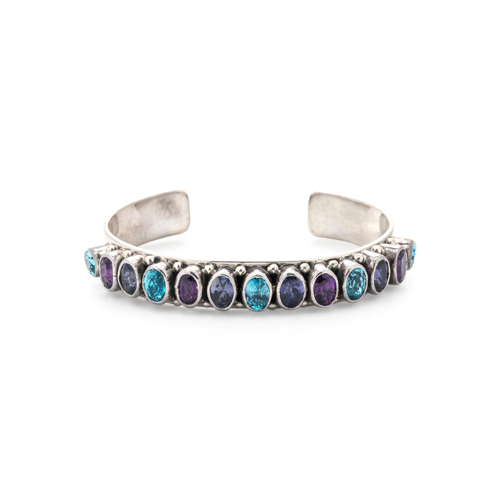 GILBERT NELSON, STERLING SILVER AND GLASS CUFF BRACELET