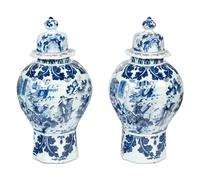 A Pair of Delftware Vases and Covers