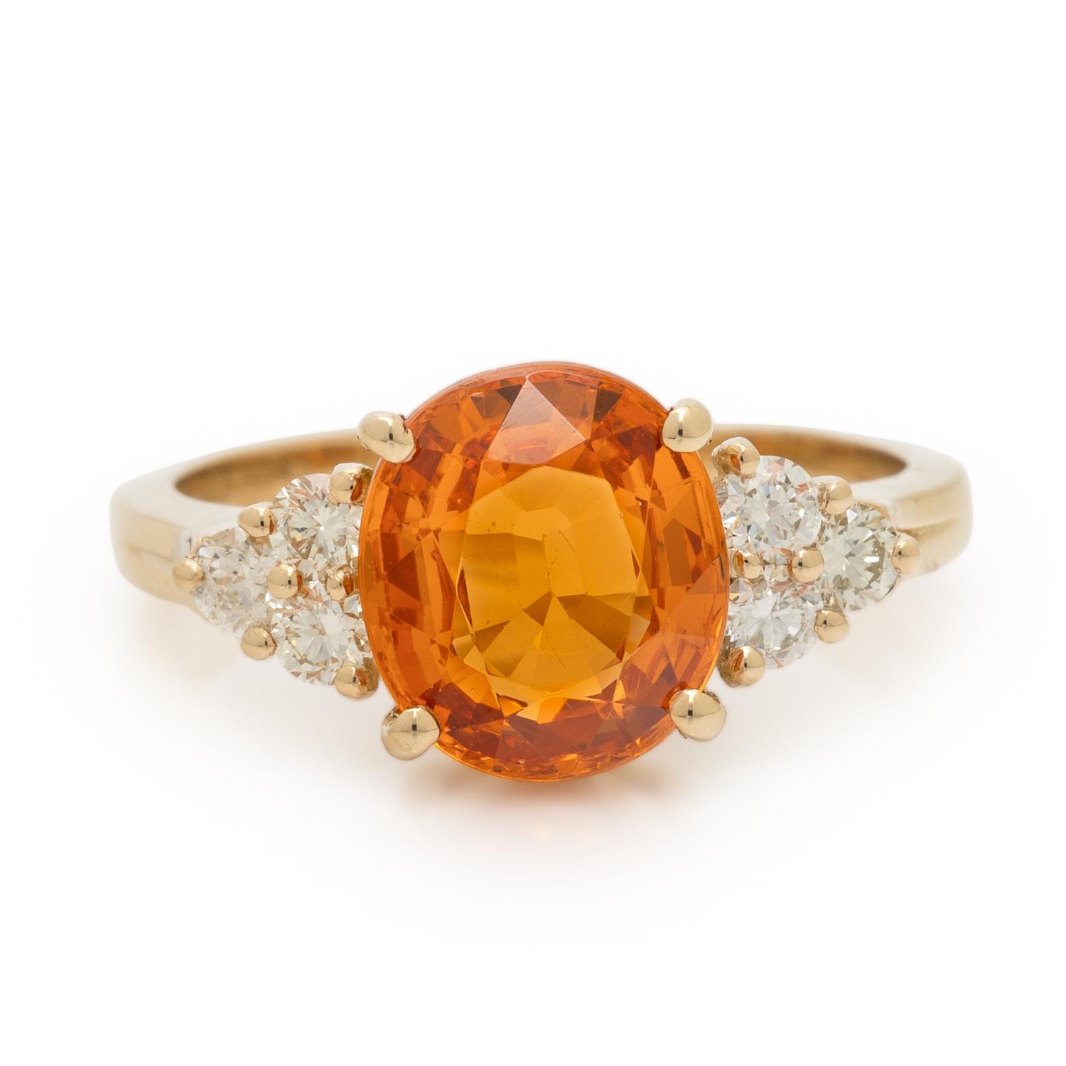 Spessartine Garnet, Diamond, and Yellow Gold Ring