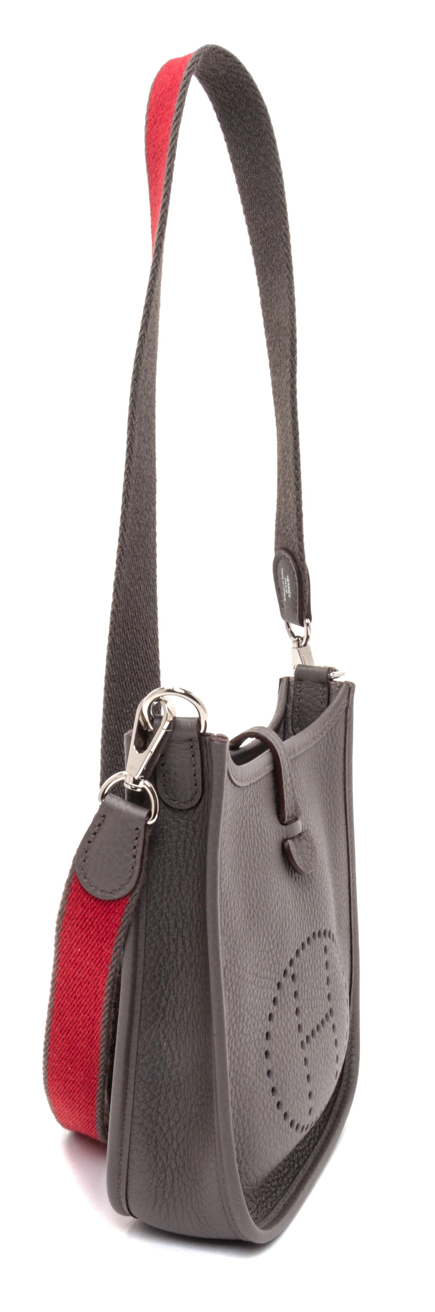An Hermes Amazone Etain Taurillon Clemence Mini Evelyne Handbag, 6.7" x 7" x 2".