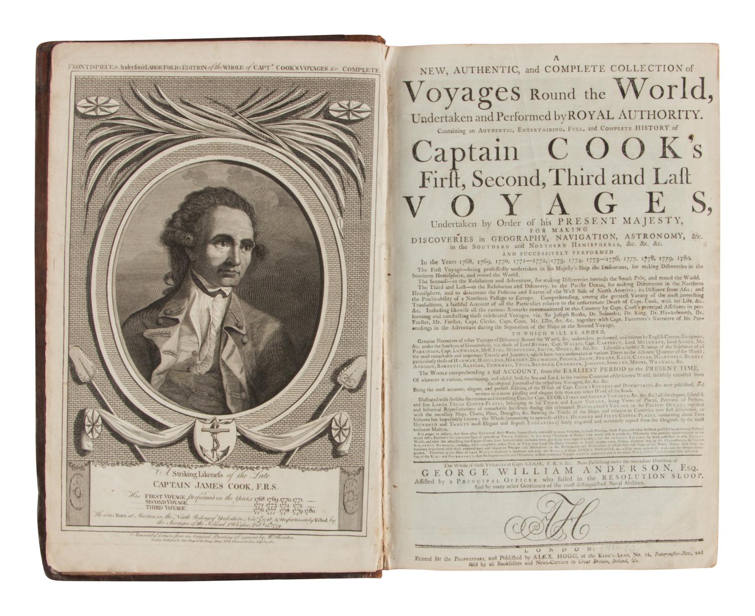 [TRAVEL & EXPLORATION]. [COOK, James, Capt. (1728-1779)]. -- ANDERSON, George William, editor. New, Authentic, and Complete Collection of Voyages Round the World… London: for Alex Hogg, n.d. [ca 1784-1786].