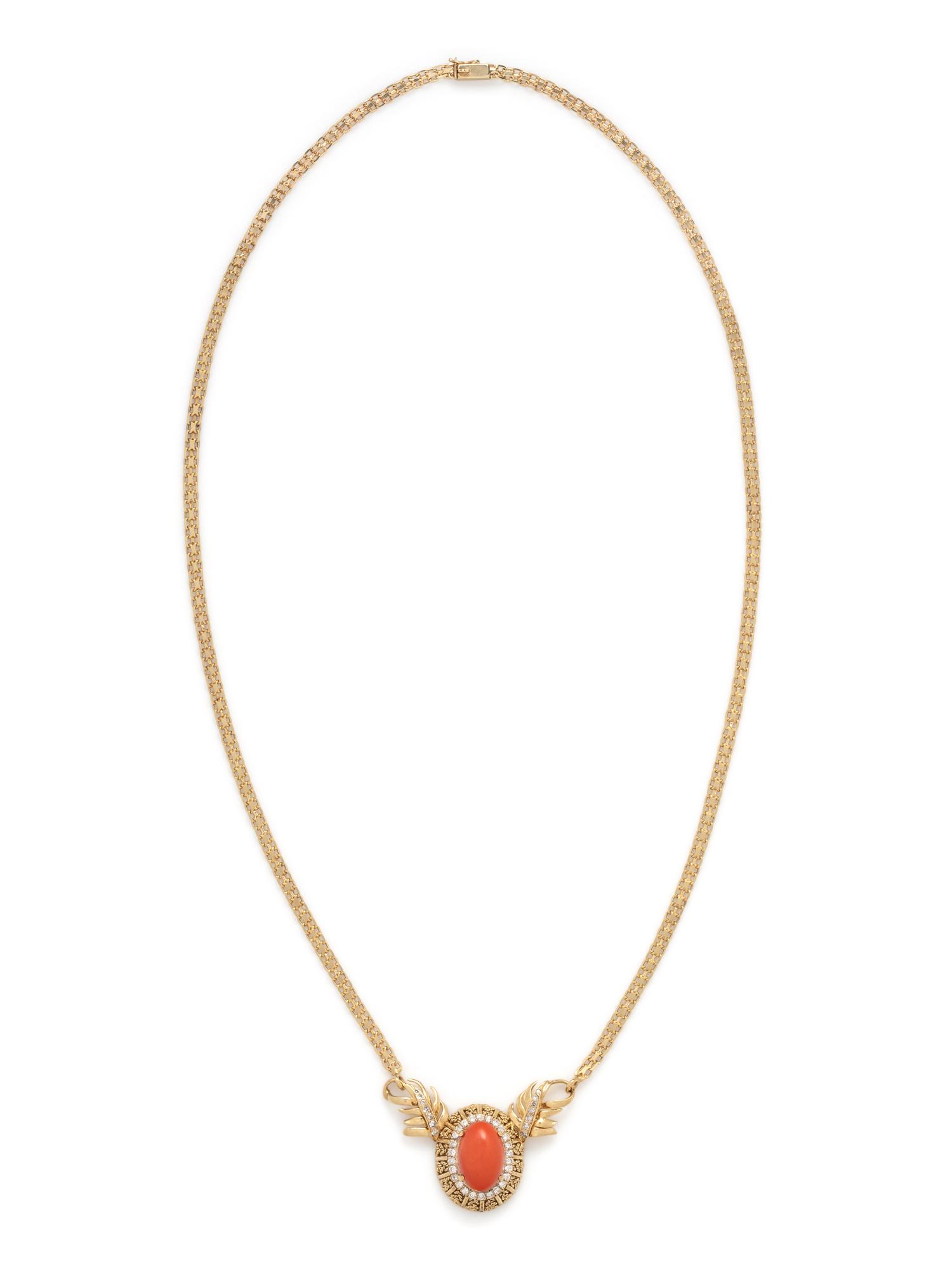 YELLOW GOLD, CORAL AND DIAMOND NECKLACE