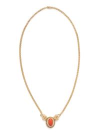 YELLOW GOLD, CORAL AND DIAMOND NECKLACE