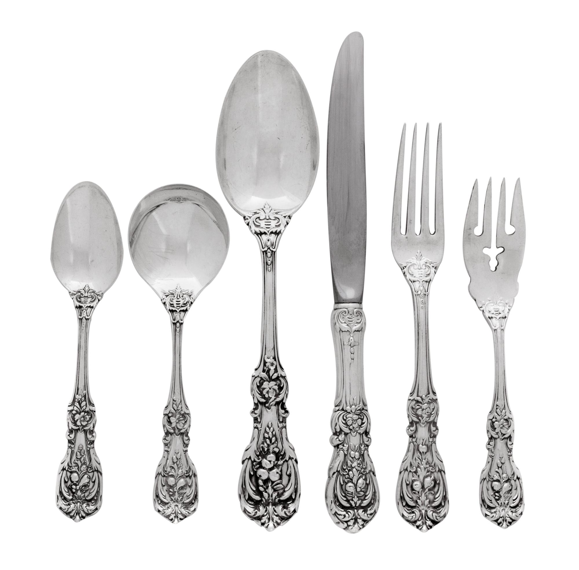 An American Silver Flatware Service, Reed and Barton, Taunton, MA, Francis I pattern, comprising: 12 dinner knives 12 dinner forks 12 s