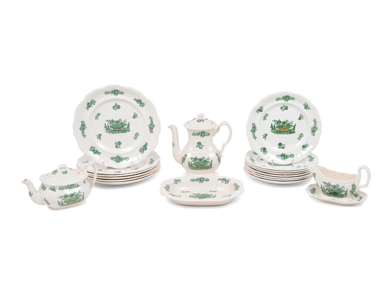 A Group of Spode Green Basket Ironstone Dinnerware