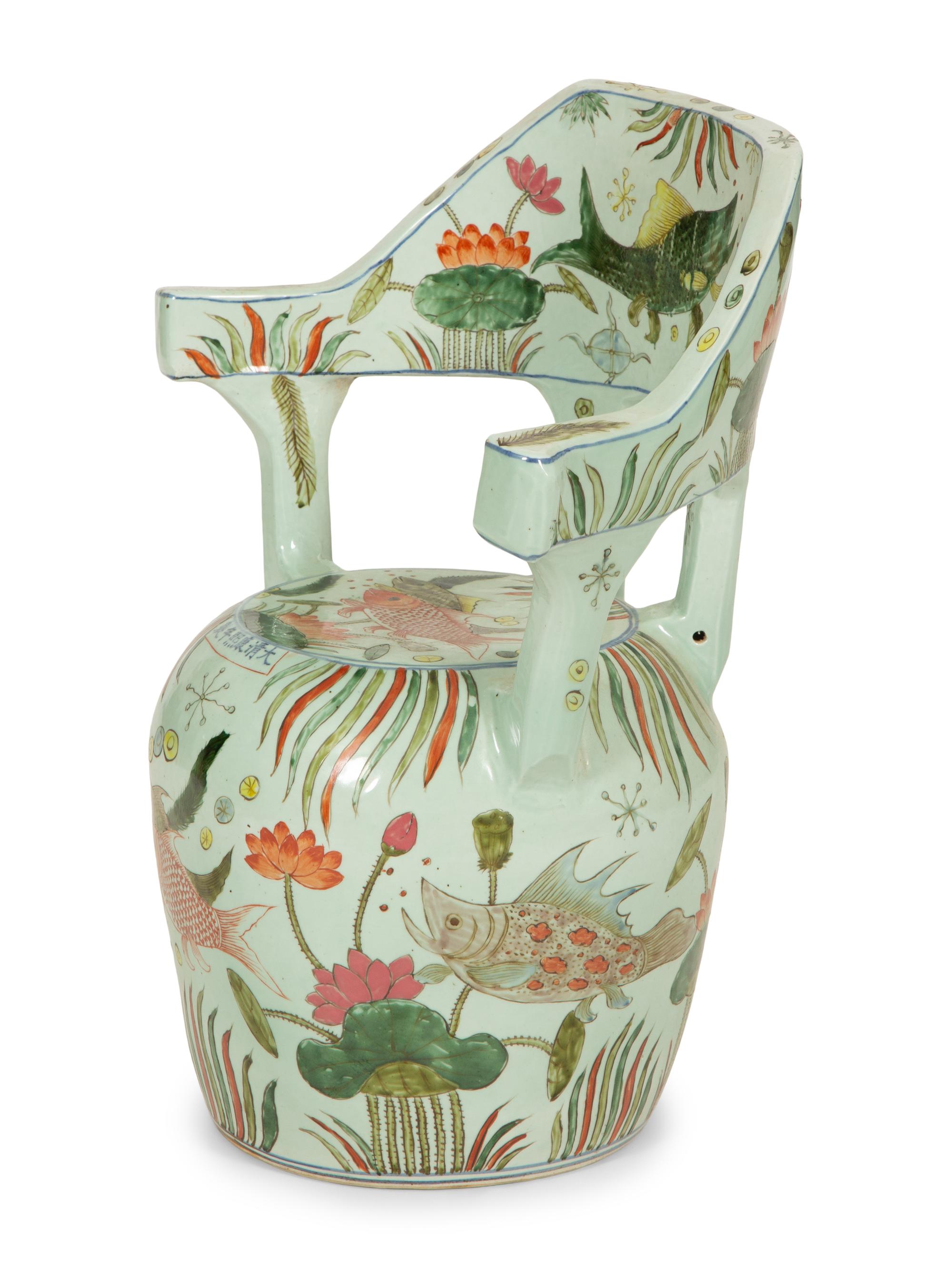 A Chinese Polychrome-Glazed Earthenware Chair