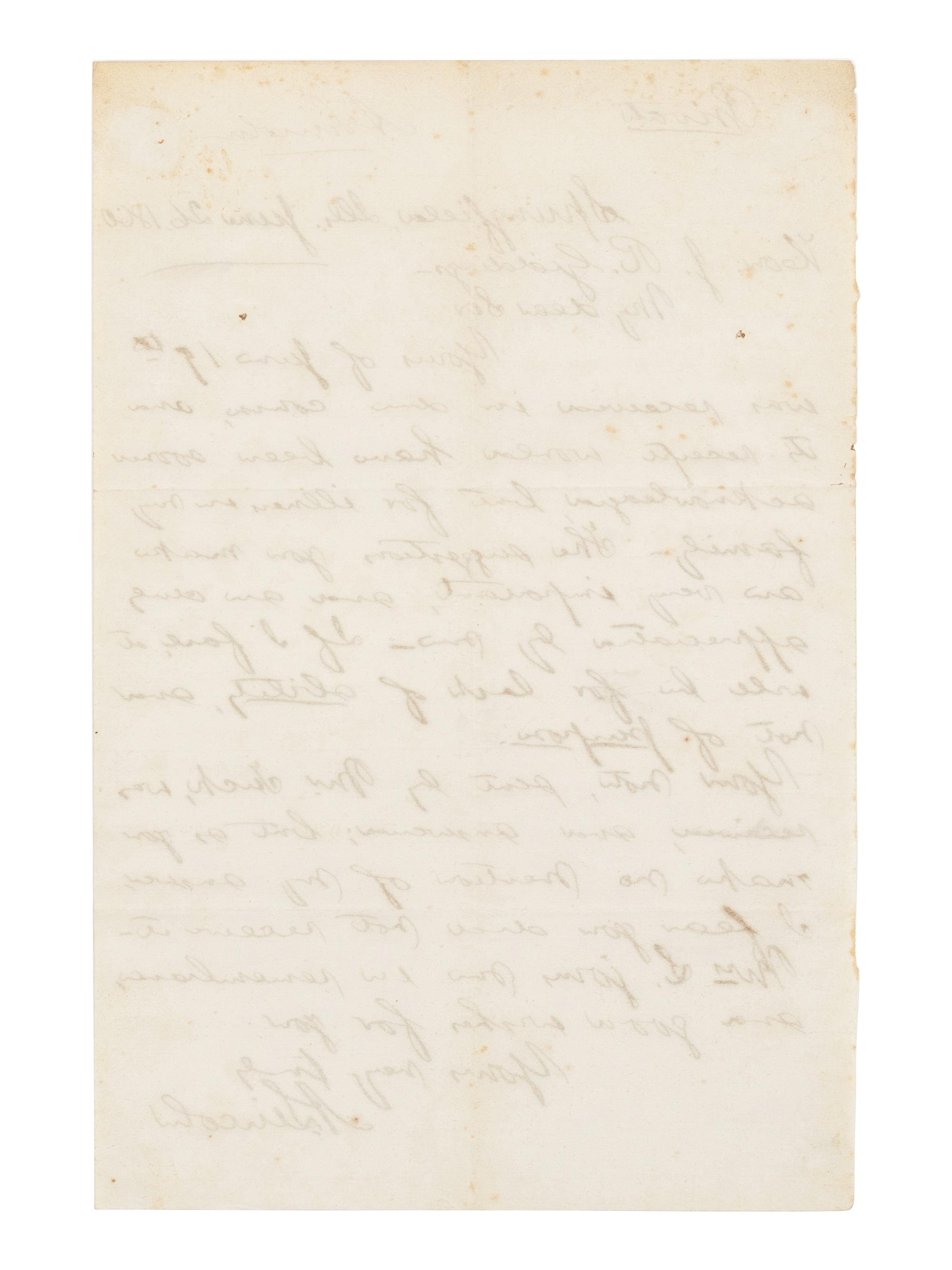 LINCOLN, Abraham (1809-1865). Autograph letter signed ("A. Lincoln") to Joshua Reed Giddings. Springfield, Illinois, 26 June 1860.