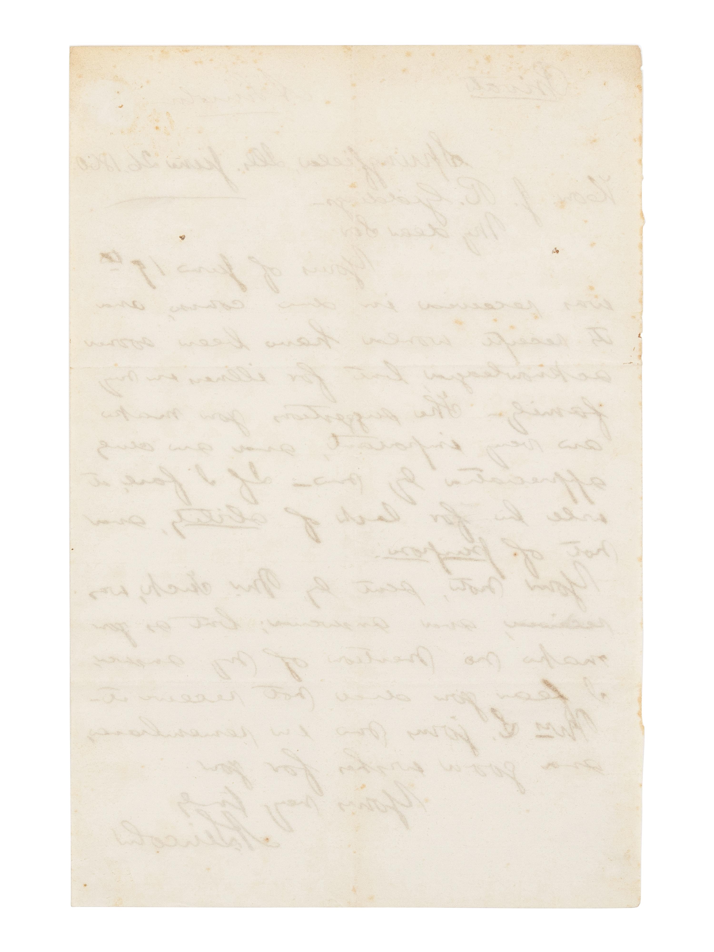 LINCOLN, Abraham (1809-1865). Autograph letter signed ("A. Lincoln") to Joshua Reed Giddings. Springfield, Illinois, 26 June 1860.