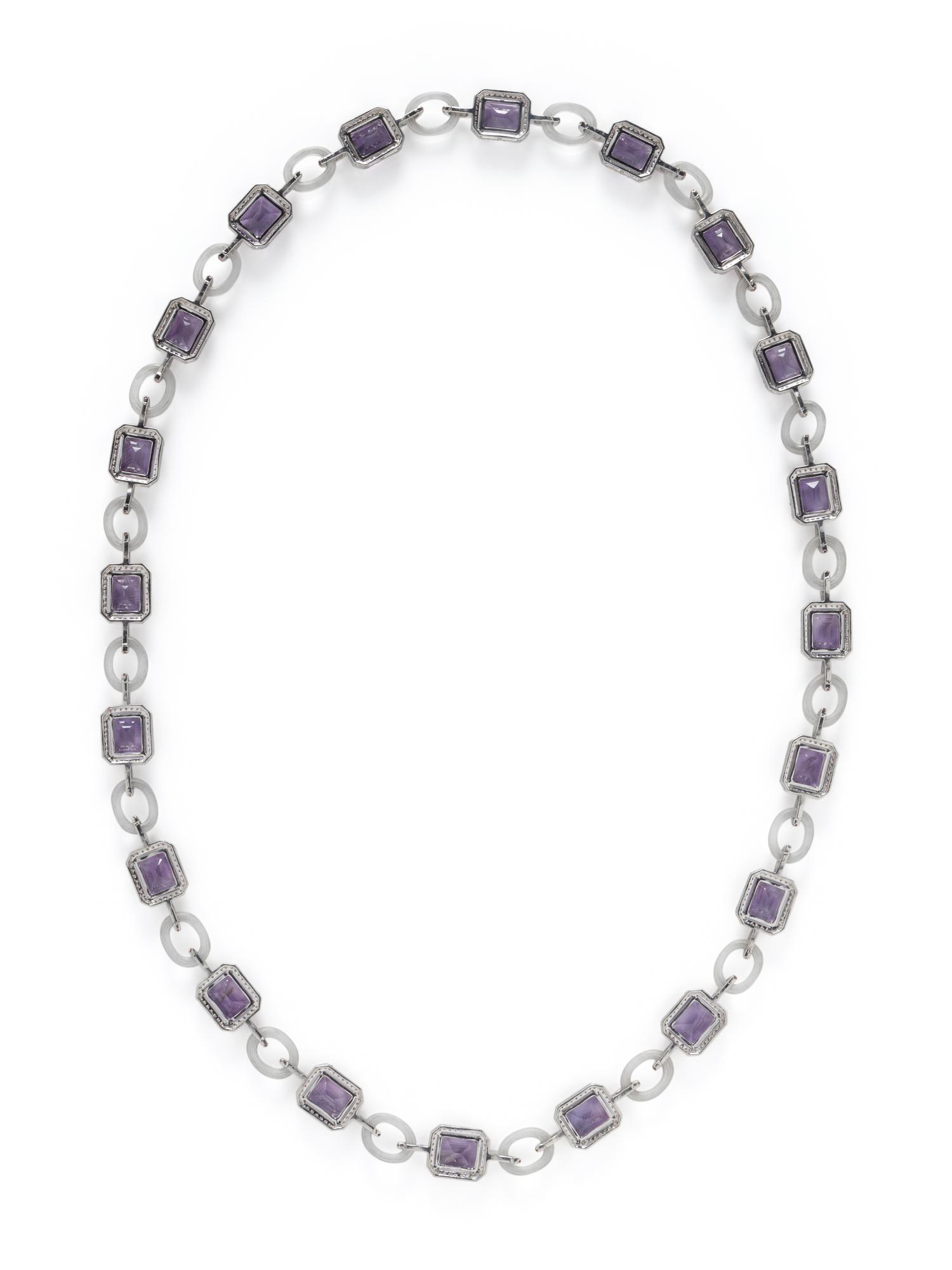 AMETHYST, ORANGE SAPPHIRE, AND ROCK CRYSTAL NECKLACE