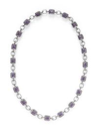 AMETHYST, ORANGE SAPPHIRE, AND ROCK CRYSTAL NECKLACE