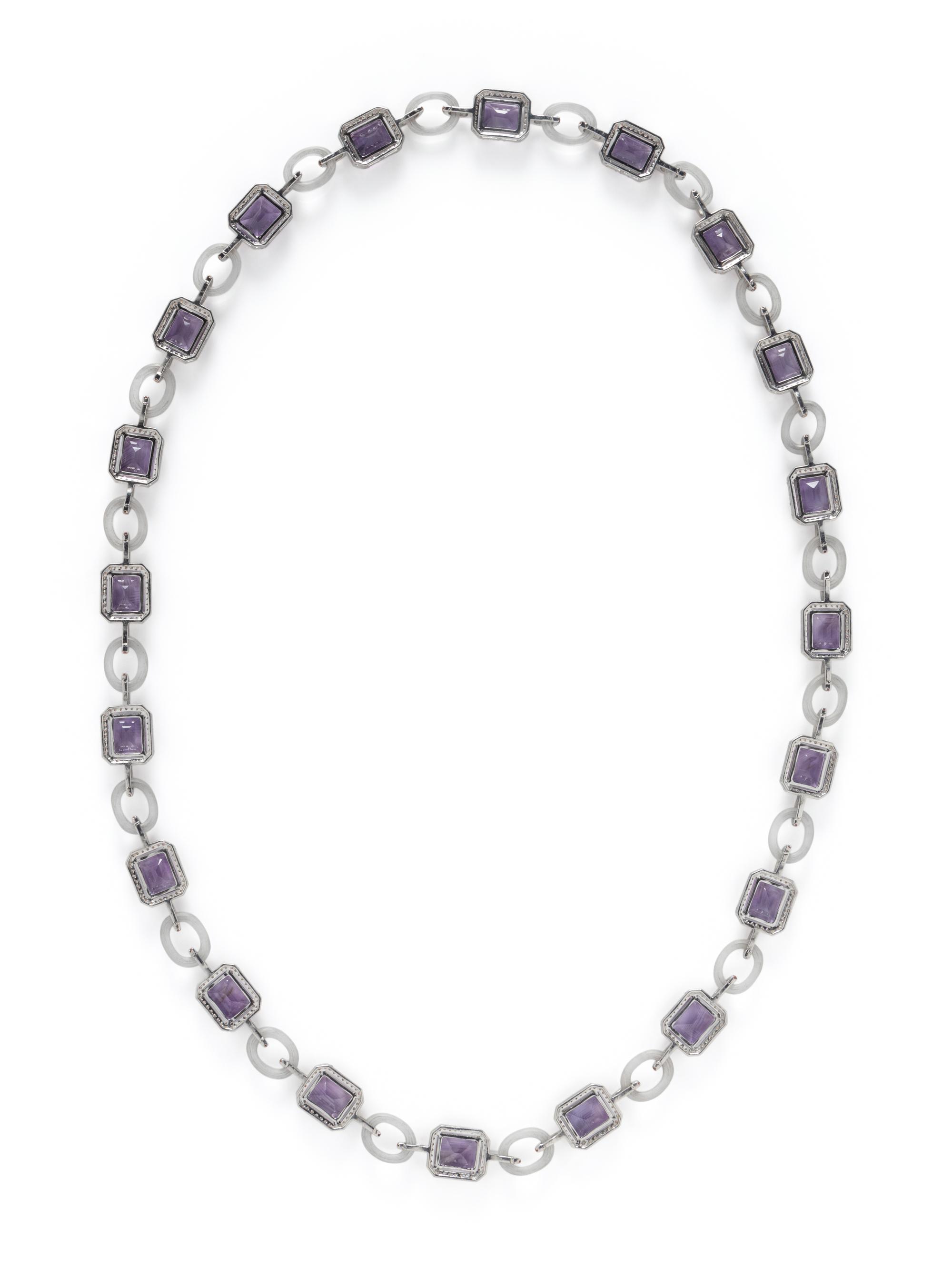 AMETHYST, ORANGE SAPPHIRE, AND ROCK CRYSTAL NECKLACE