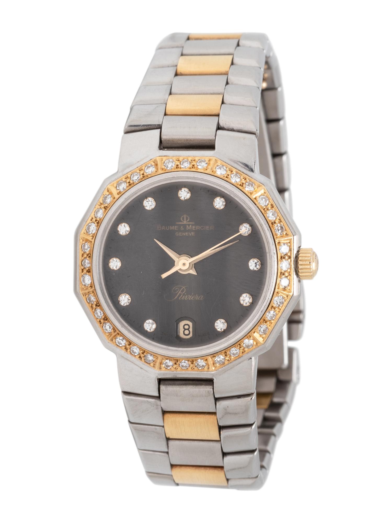 BAUME & MERCIER, YELLOW GOLD, STAINLESS STEEL AND DIAMOND 'RIVIERA' WRISTWATCH