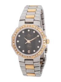 BAUME & MERCIER, YELLOW GOLD, STAINLESS STEEL AND DIAMOND 'RIVIERA' WRISTWATCH