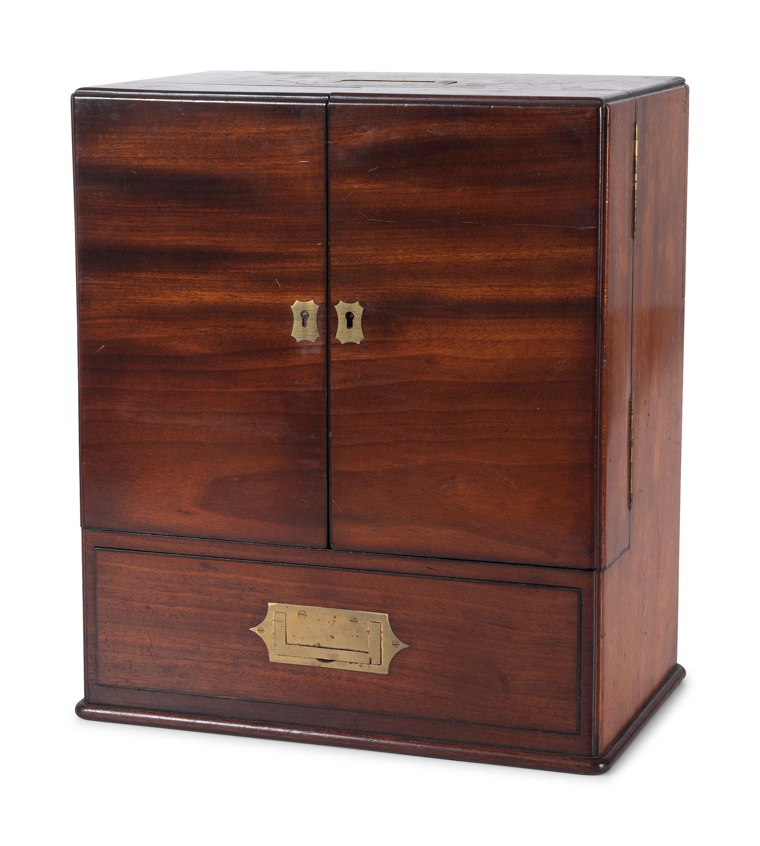 A Regency Brass Mounted Mahogany Traveling Apothecary Chest