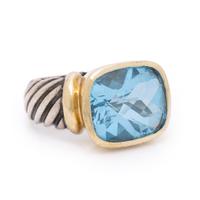 David Yurman, 'Noblesse' Blue Topaz, Sterling Silver, and Yellow Gold Ring