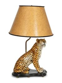 An Italian Glazed Composite Model of a Leopard Mounted as a Lamp