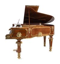 A Régence Style Gilt Bronze Mounted Mahogany, Kingwood and Tulipwood Grand Piano