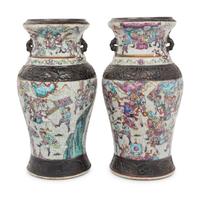 A Pair of Iron Decorated Famille Rose and Crackle Glazed Porcelain Vases
