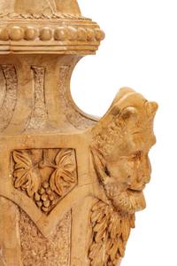 A Pair of Gothic Style Marble Urns with Satyr Handles