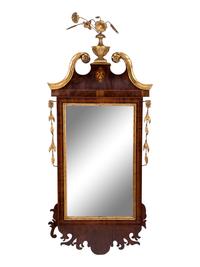 A George III Style Parcel Gilt Marquetry and Mahogany Mirror