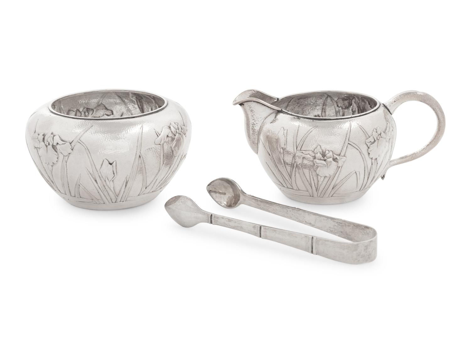 A Set of Three Chinese Export Silver Tea Wares