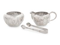 A Set of Three Chinese Export Silver Tea Wares