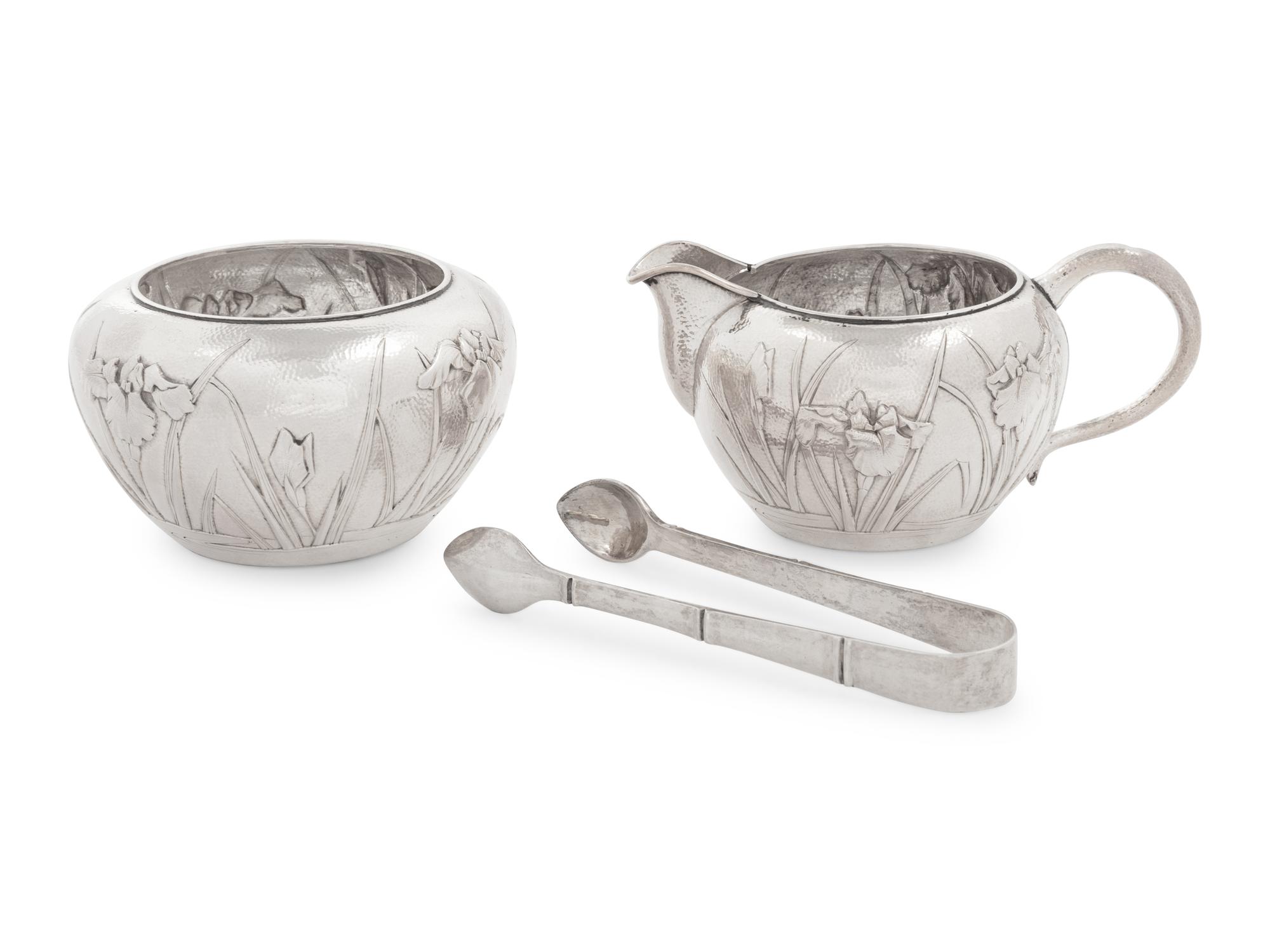 A Set of Three Chinese Export Silver Tea Wares