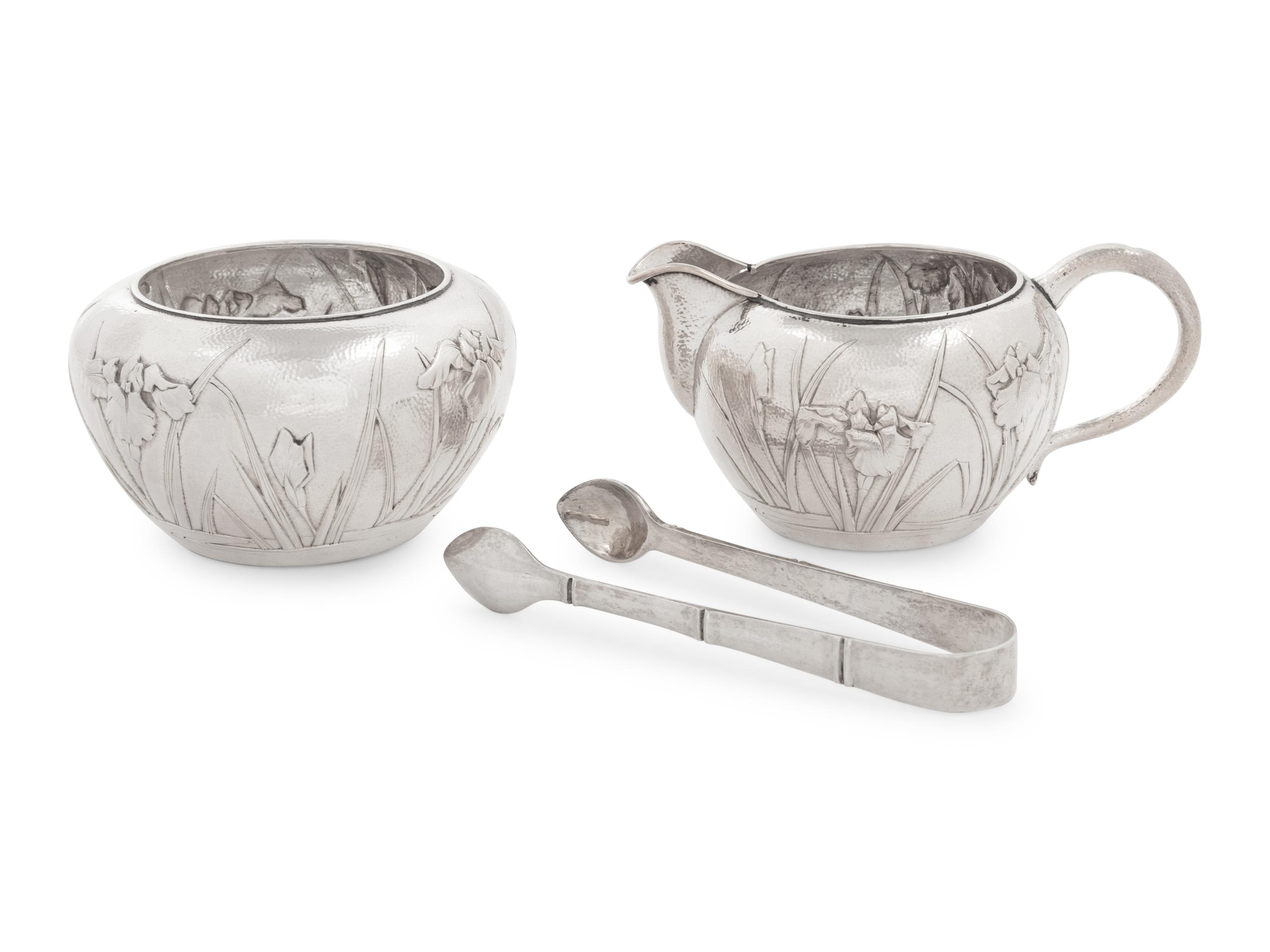 A Set of Three Chinese Export Silver Tea Wares
