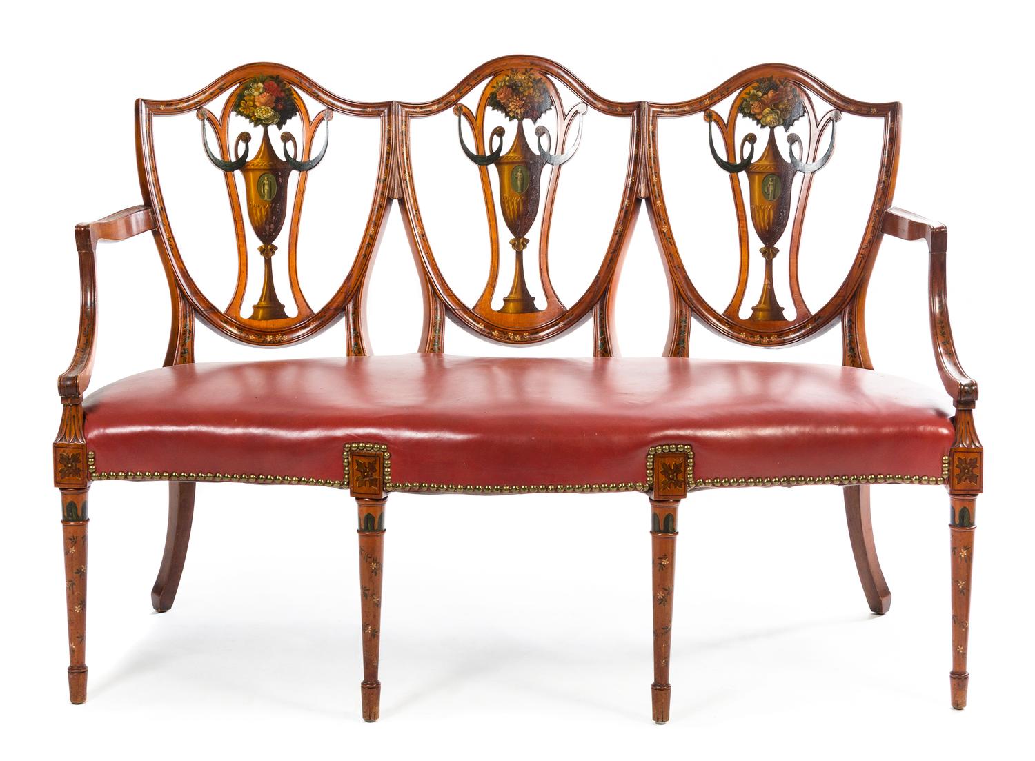 An Edwardian Painted Fruitwood Triple-Back Settee Height 35 1/2 x width 52 x depth 23 inches. — EARLY 20TH CENTURY