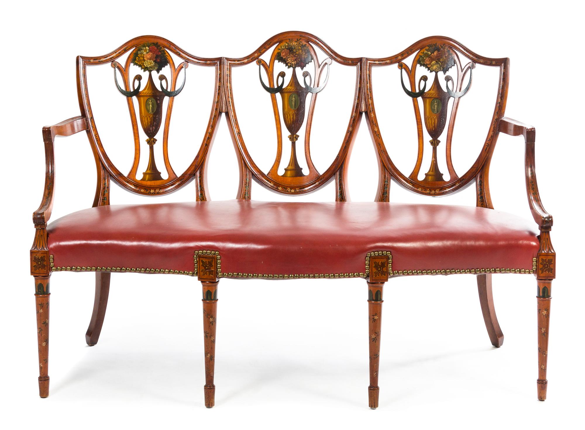 An Edwardian Painted Fruitwood Triple-Back Settee Height 35 1/2 x width 52 x depth 23 inches. — EARLY 20TH CENTURY