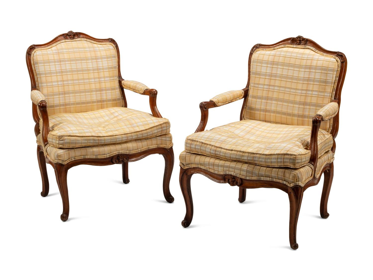 A Pair of Louis XV Beechwood Fauteuils