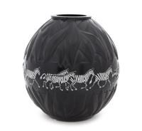 A Lalique Black Glass Tanzania Vase Height 9 inches.