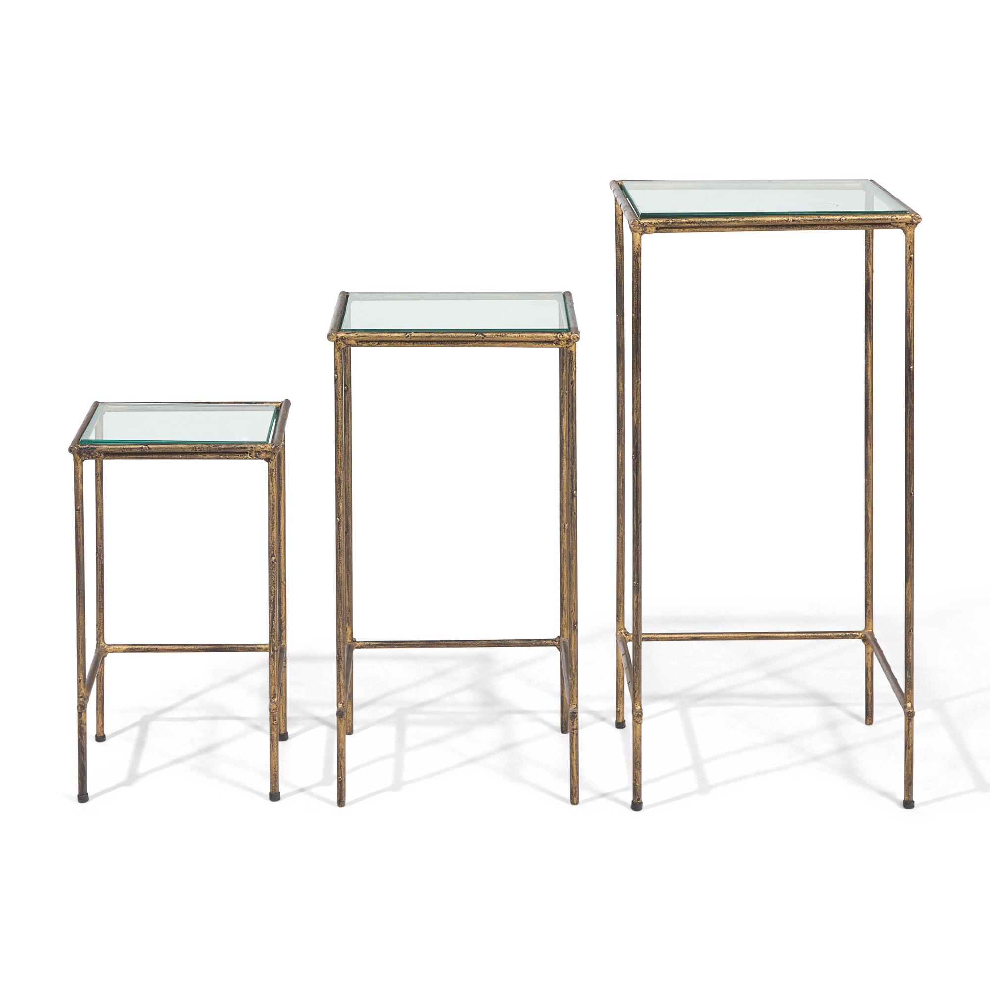 A Set of Three Gilt-Metal and Glass Nesting Tables