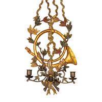 A Giltwood and Polychrome Painted Two-Light Sconce