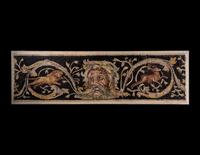 A Roman-Style Polychrome Mosaic Panel with a Bearded Head and Two Animals