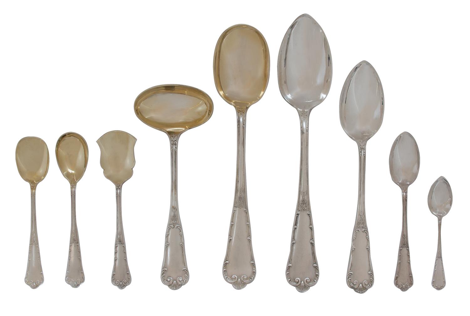 An Austrian Belle Epoque Silver Flatware Service for Twelve, , patterned on both sides, comprising; 12 dinner knives 12 dinner forks 12