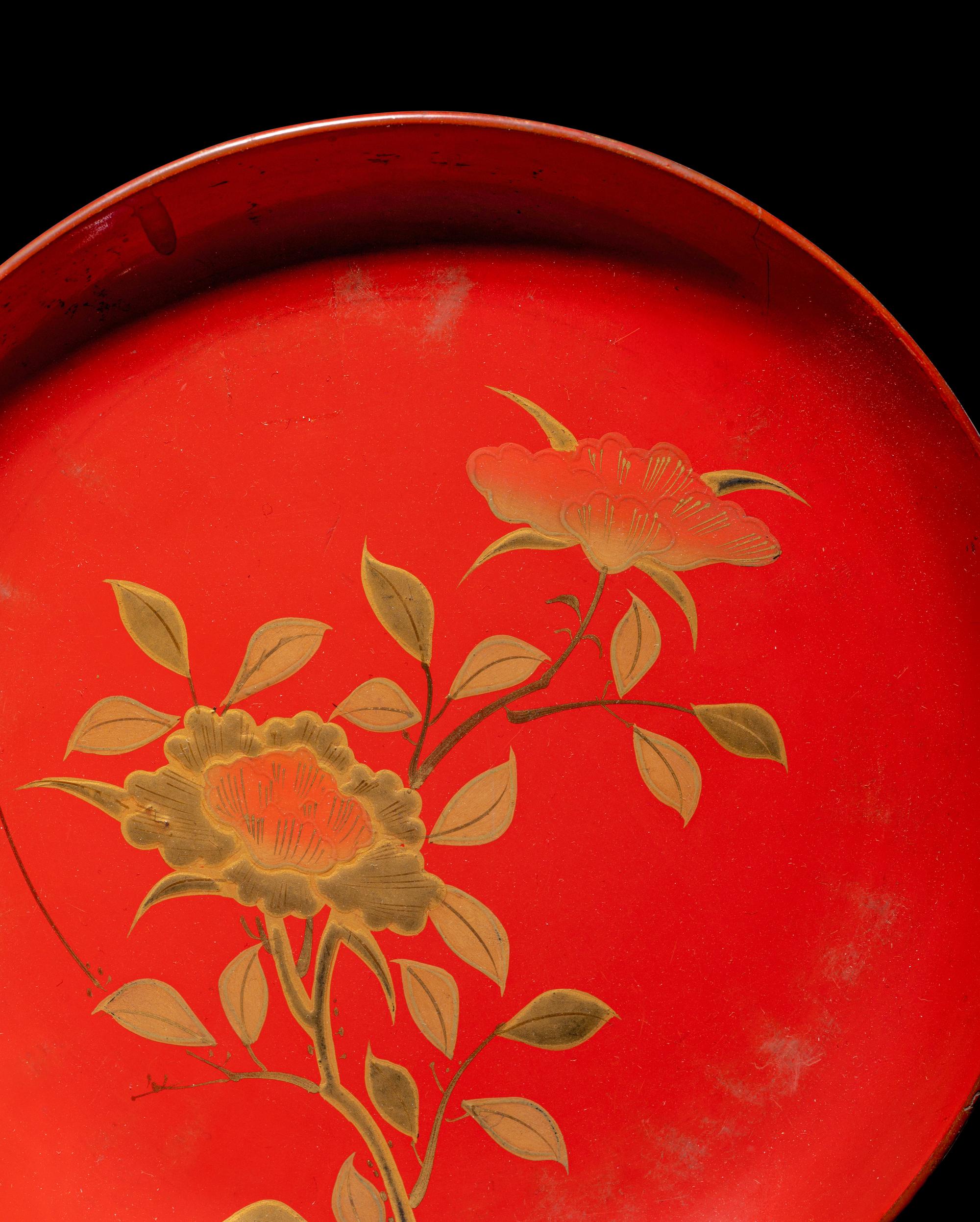 Eight Japanese Gilt Decorated Red Lacquered Wares