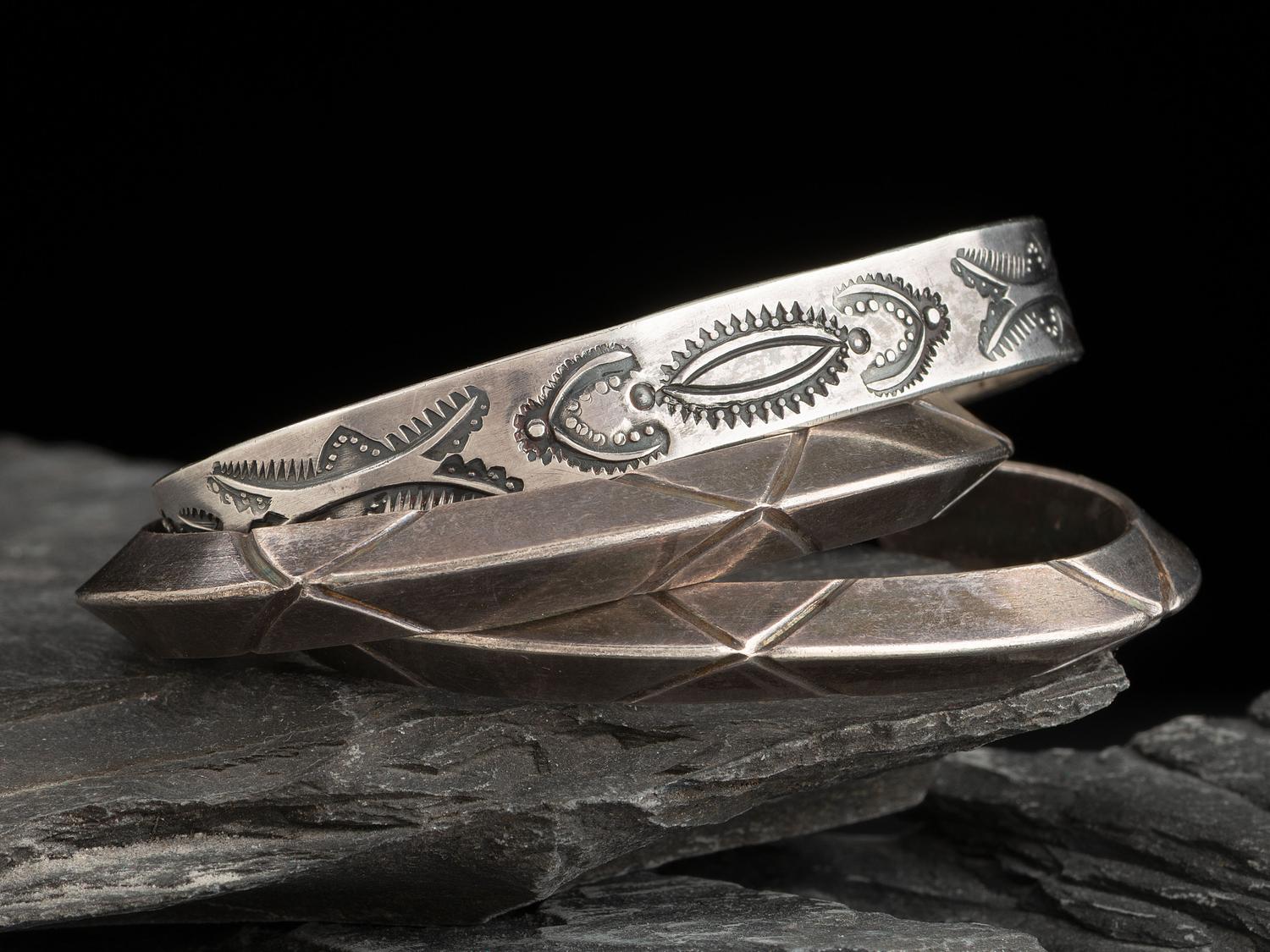 Slender Navajo Silver Cuff Bracelets