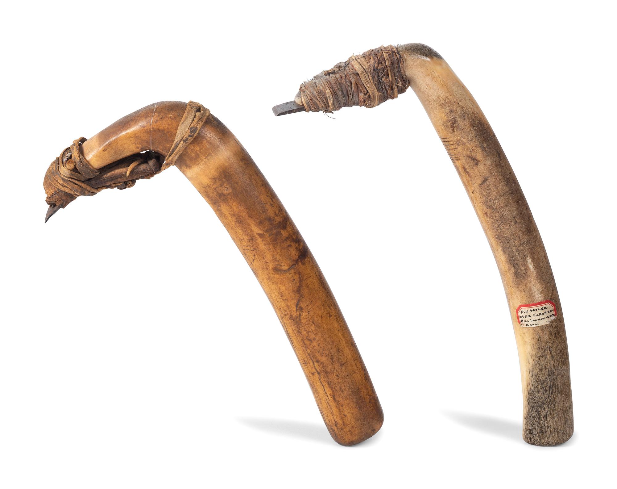 Plains Elk Antler Hide Scrapers, with Decorations